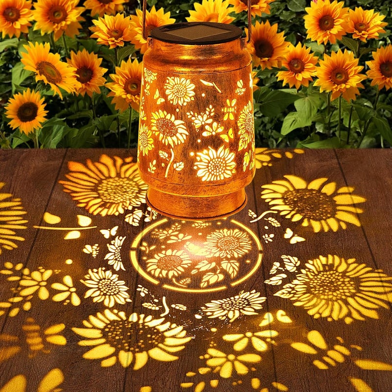 SANDECO Sunflower Solar Lanterns Outdoor Waterproof, Gifts for Women Mom Grandma Birthday, Metal Hanging Lantern Solar Lights LED Decoration with Shepherd Hook Outside for Yard, Patio, Porch, Garden Decor - Image 2